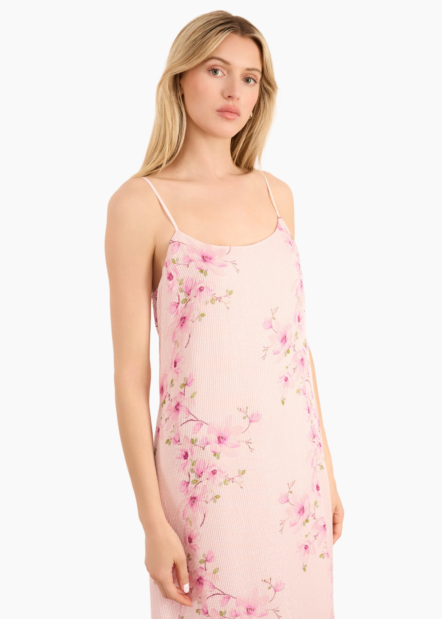 Luz Metallic Chiffon Maxi Dress | Aurora Blossom