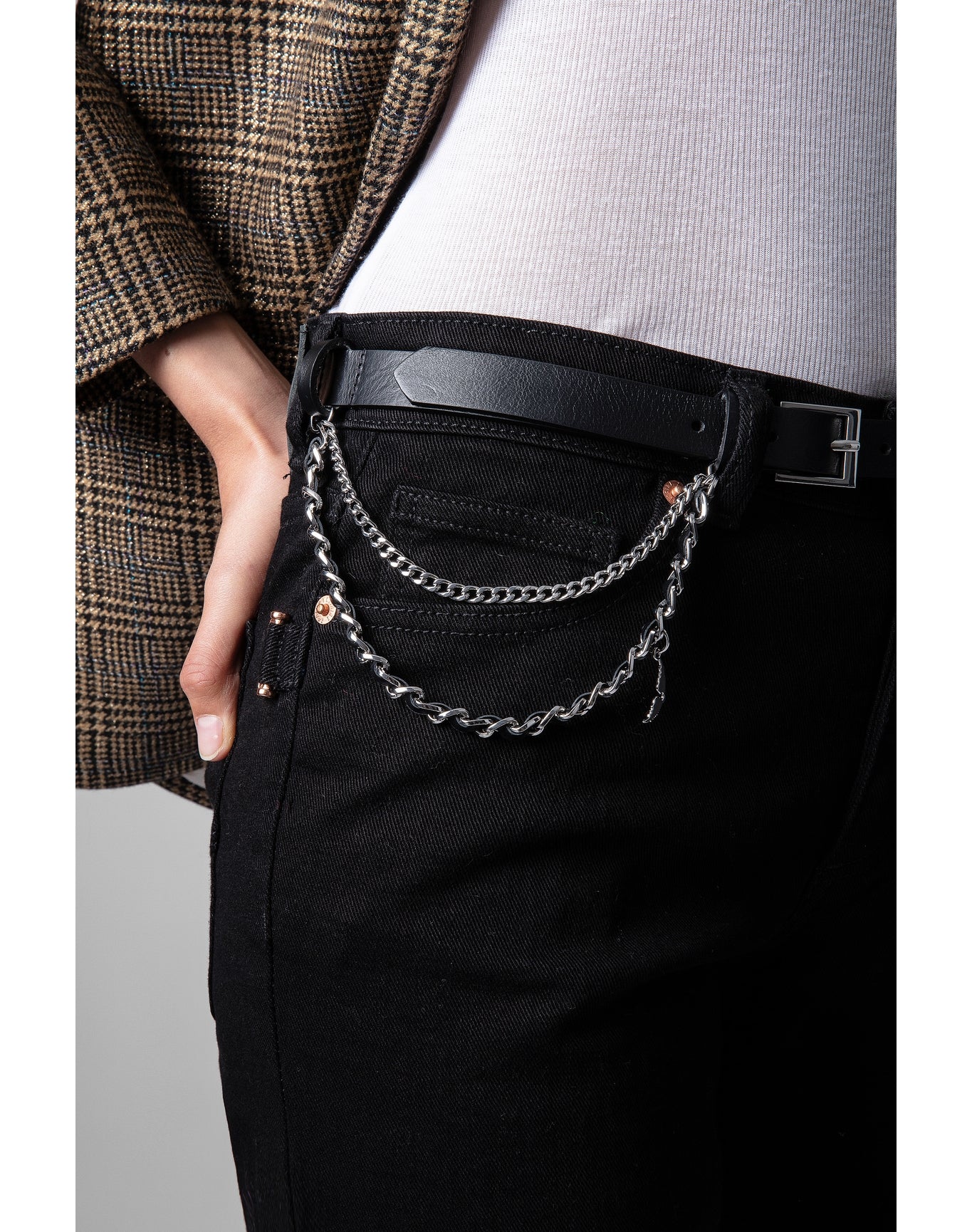 Women | Rock Chain Belt Leather | Noir