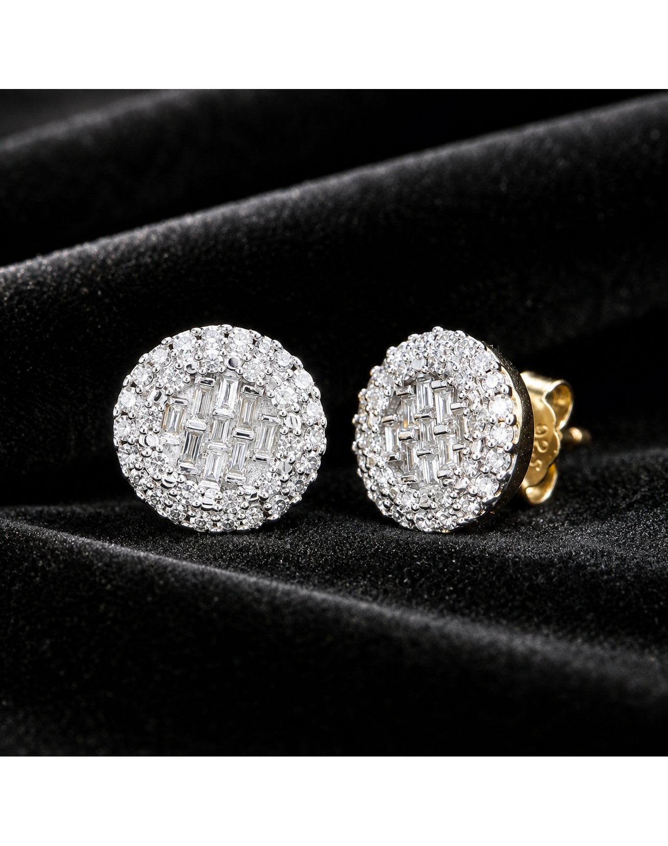Lab Grown Diamond Cluster Stud Earrings | Yellow Gold over Silver