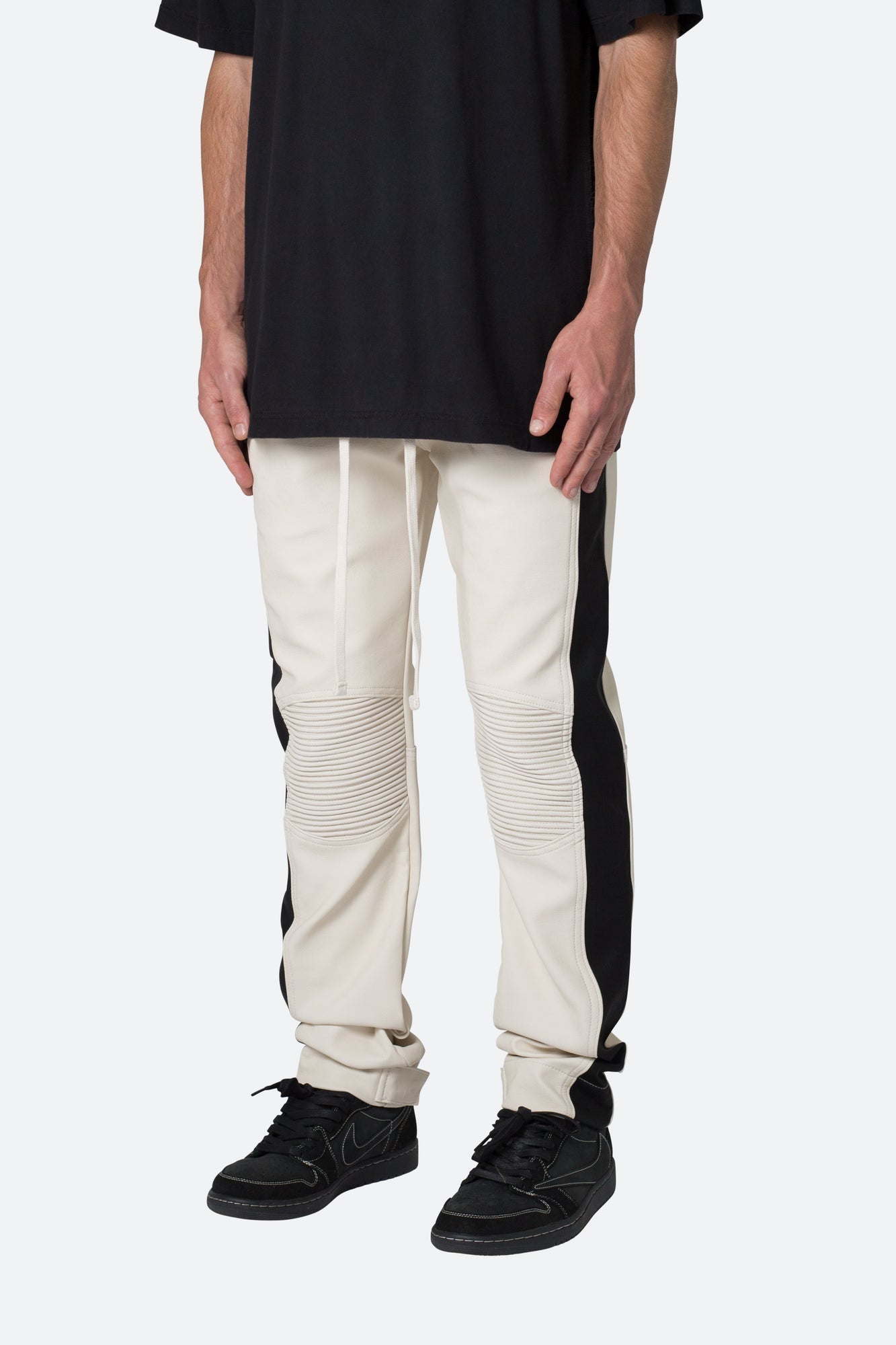 Leather Moto Pants | White x Black