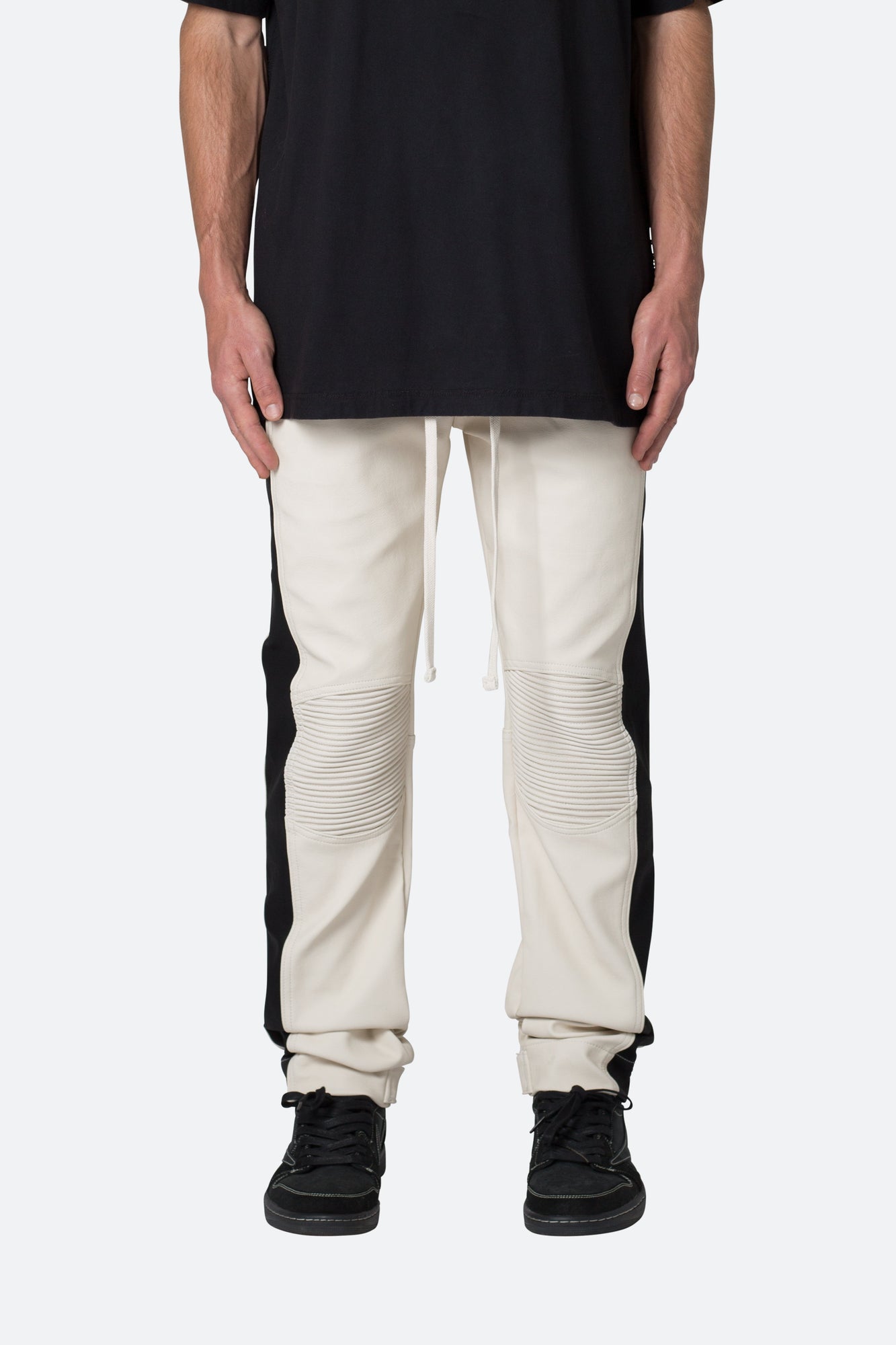 Leather Moto Pants | White x Black