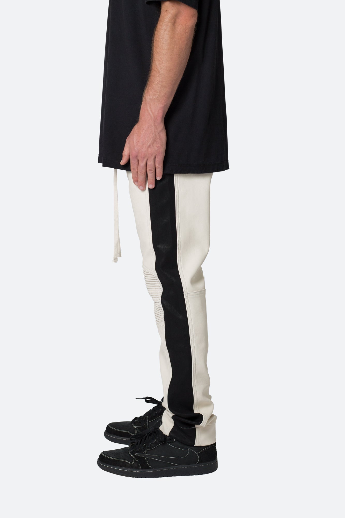 Leather Moto Pants | White x Black