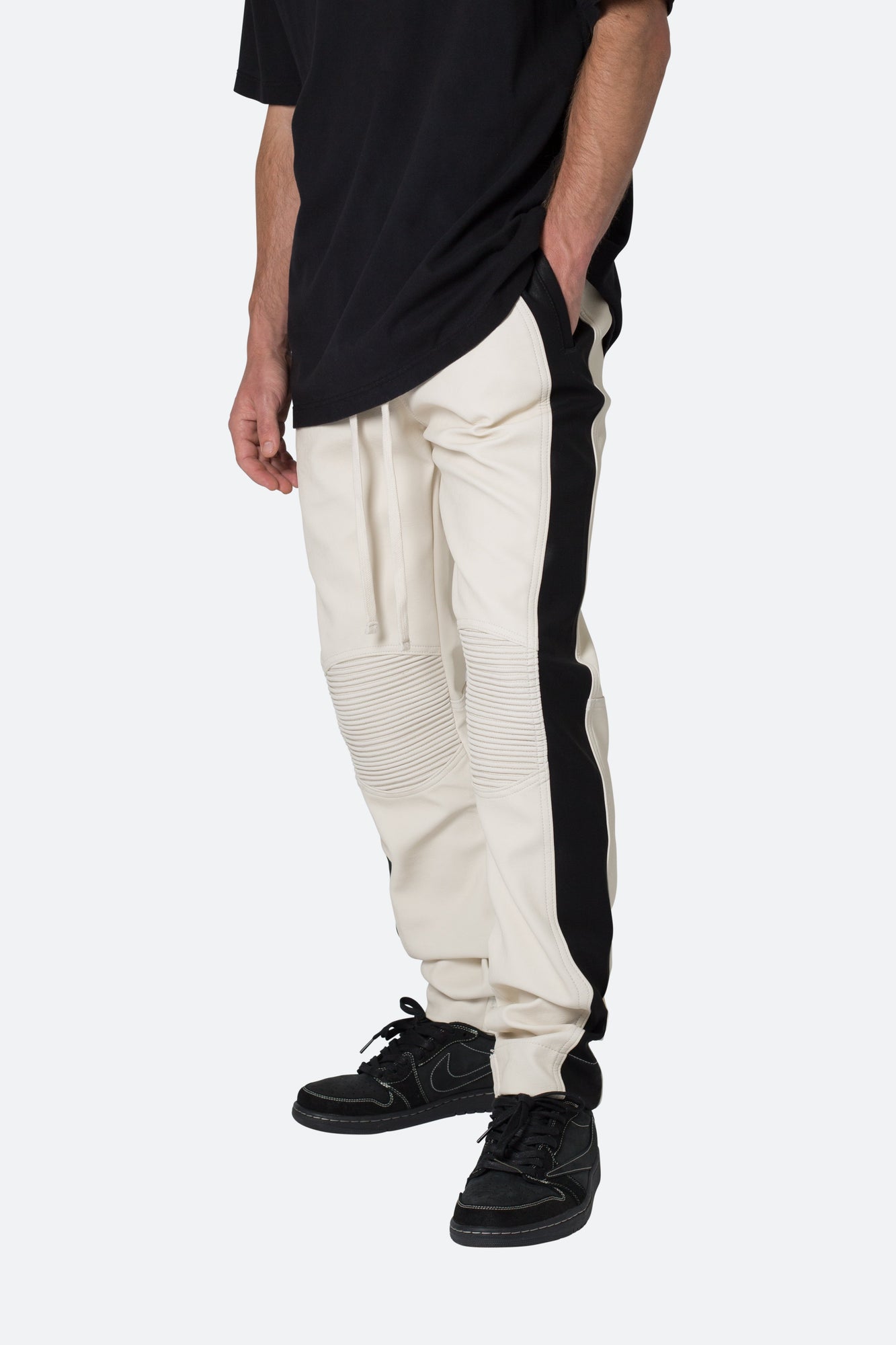 Leather Moto Pants | White x Black