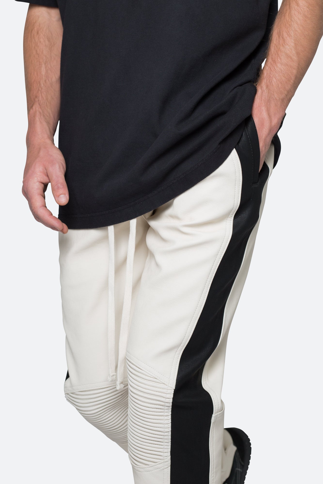Leather Moto Pants | White x Black