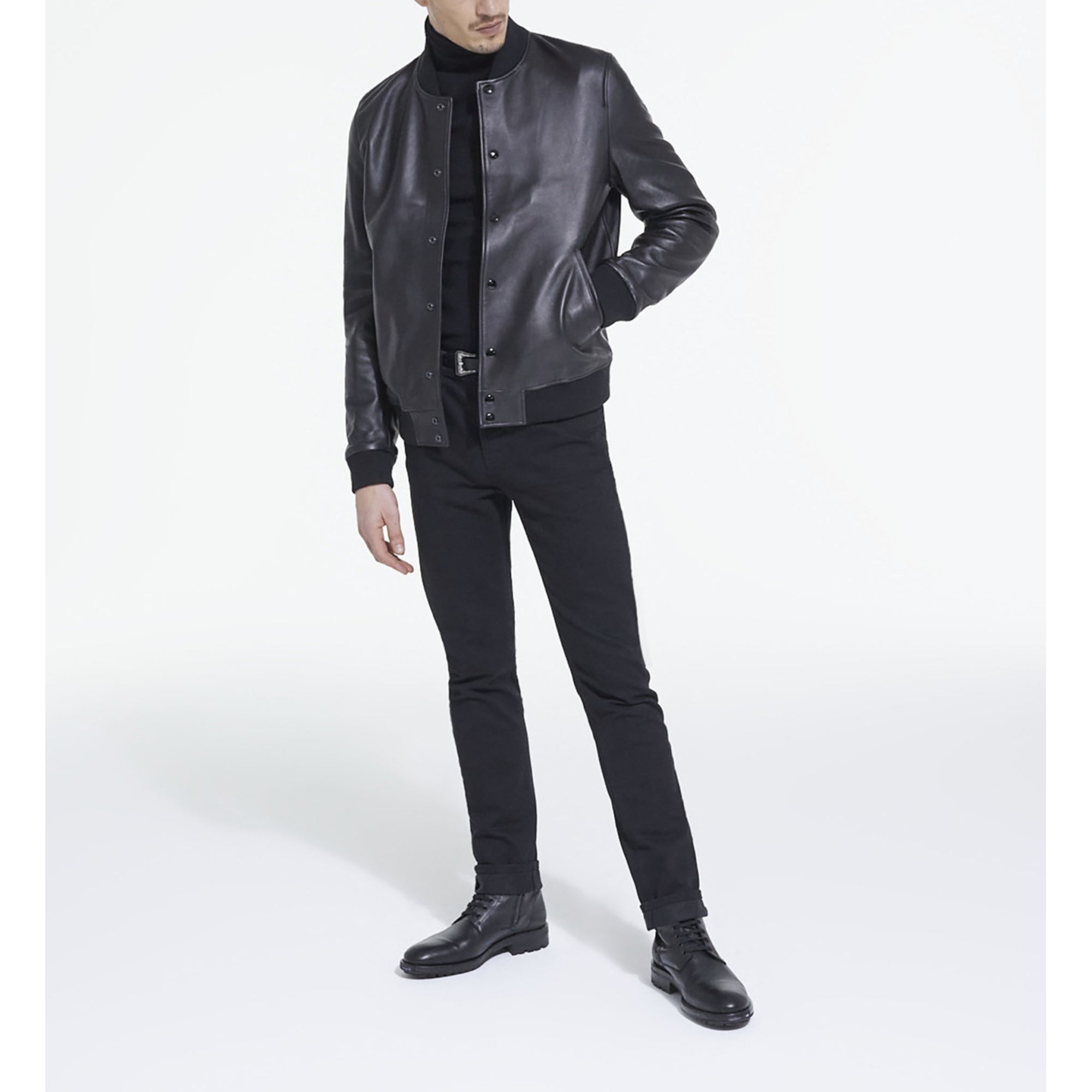 Leather Jacket With Leopard Print Lining | Men | Black