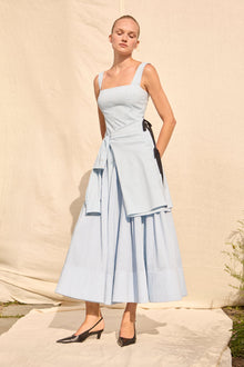 Striped Cotton Poplin Combo Godet Dress | Oxford