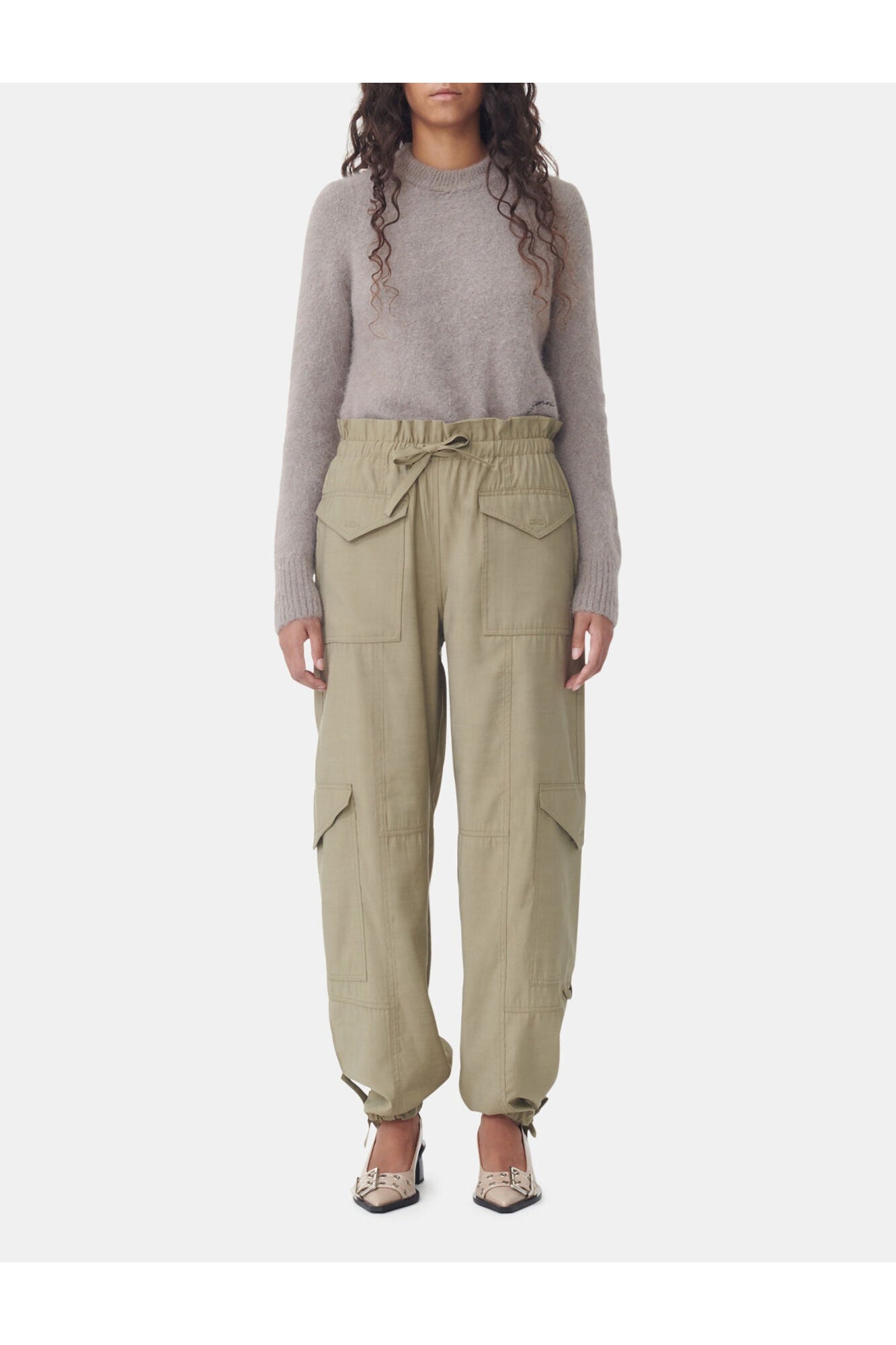 Light Slub High Waist Pocket Trousers | Aloe