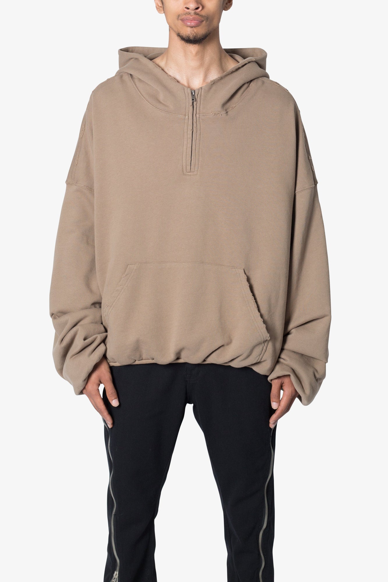 Lined Baggy 3 x 4 Zip Hoodie | Washed Earth