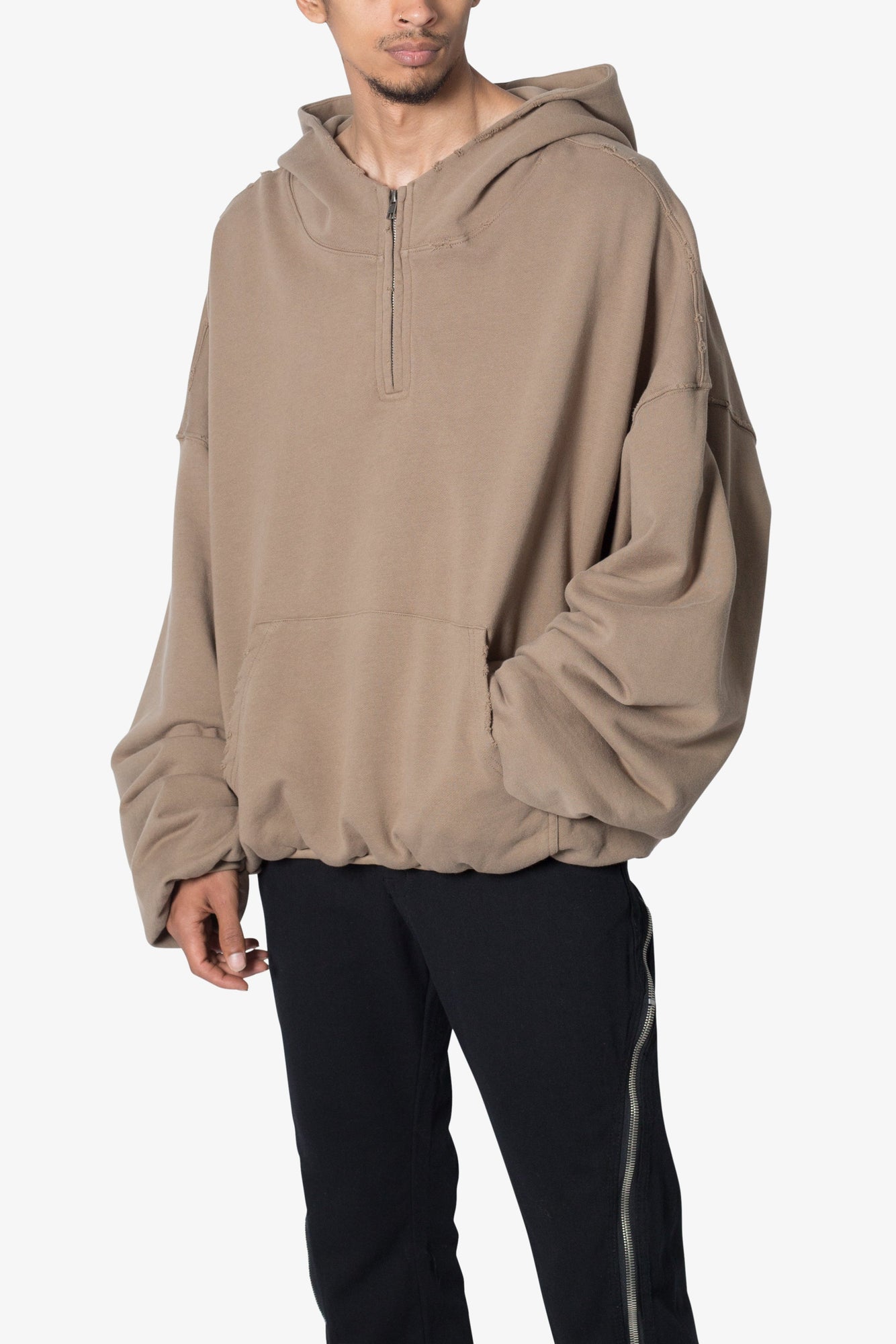 Lined Baggy 3 x 4 Zip Hoodie | Washed Earth