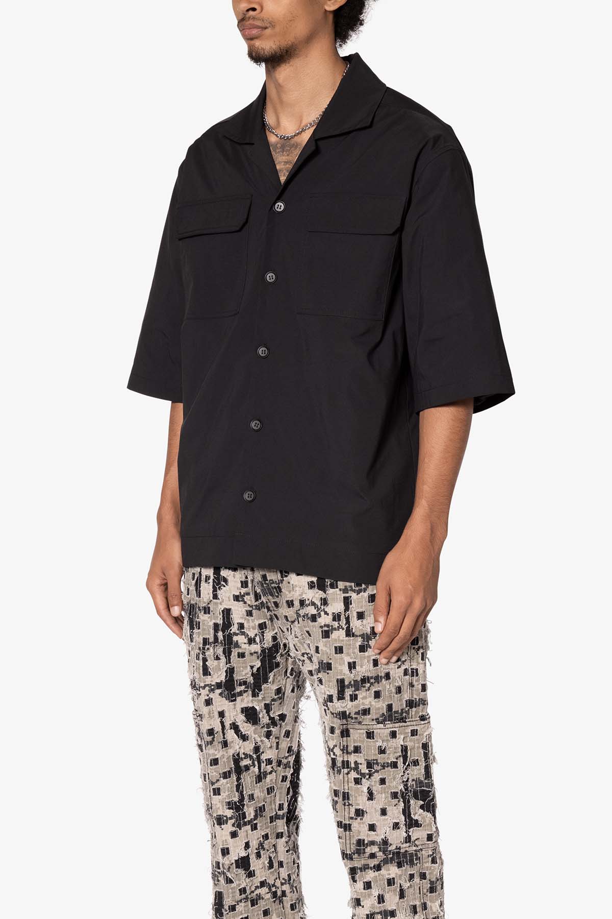 Lined Woven Nylon Shirt | Black