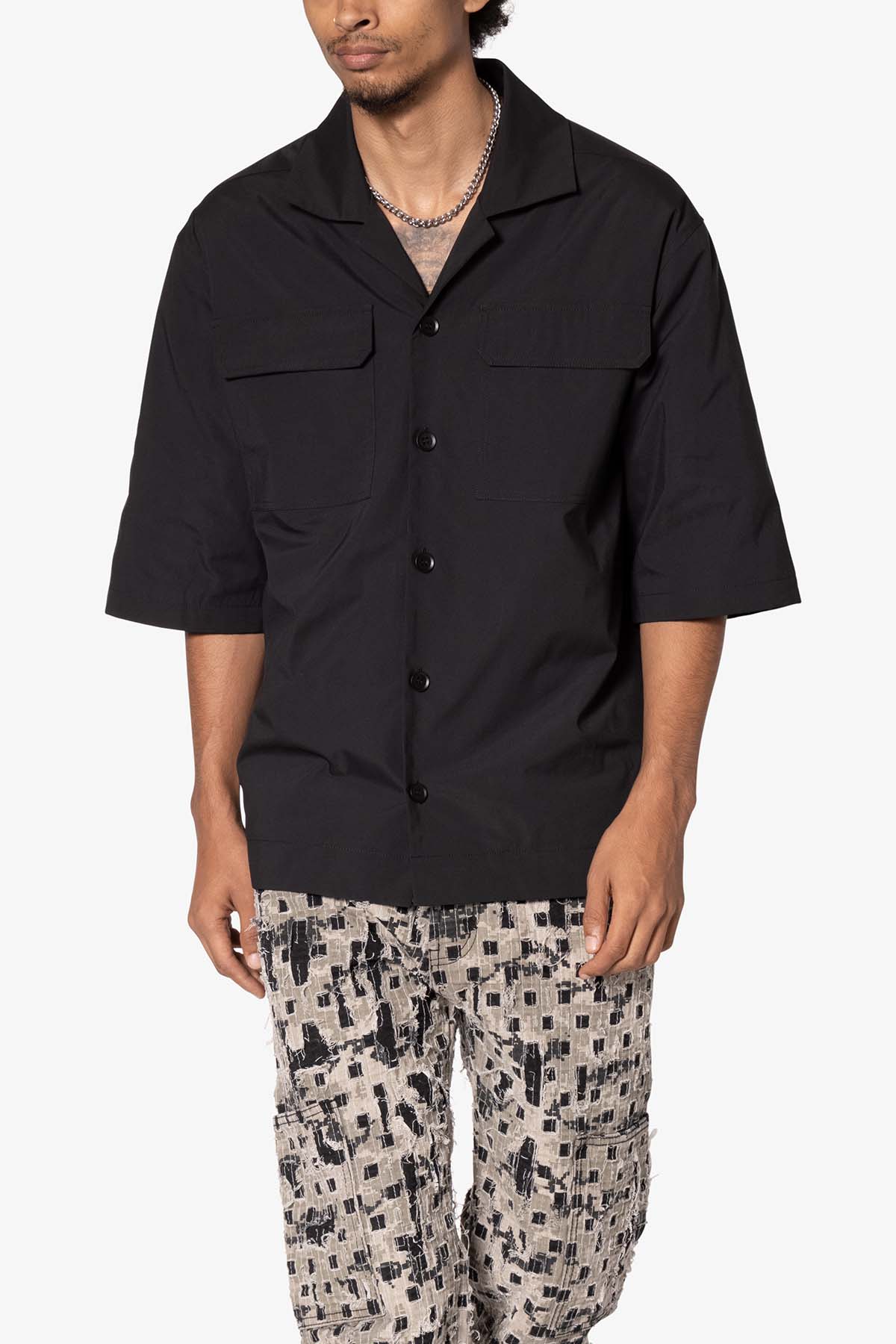 Lined Woven Nylon Shirt | Black