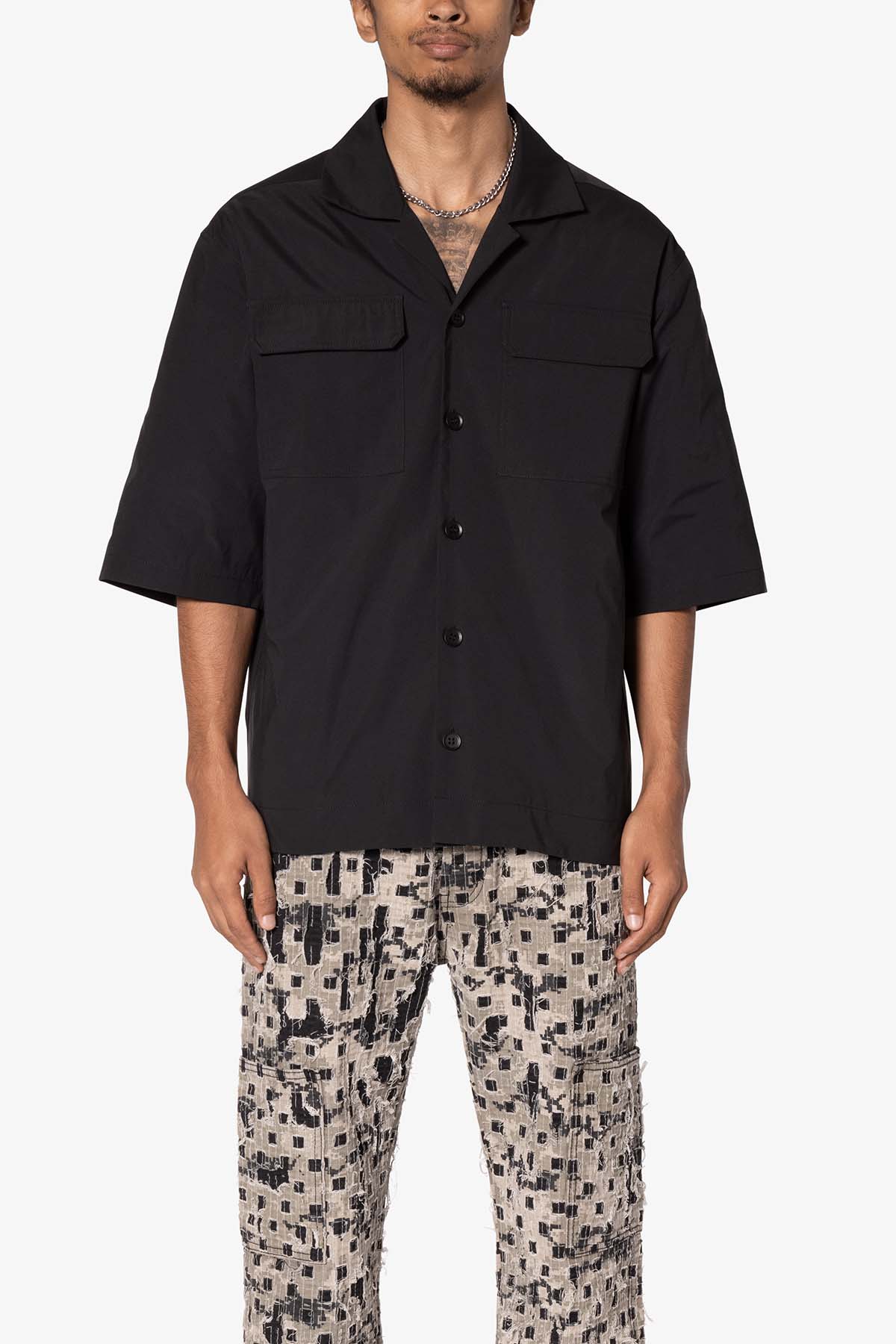 Lined Woven Nylon Shirt | Black