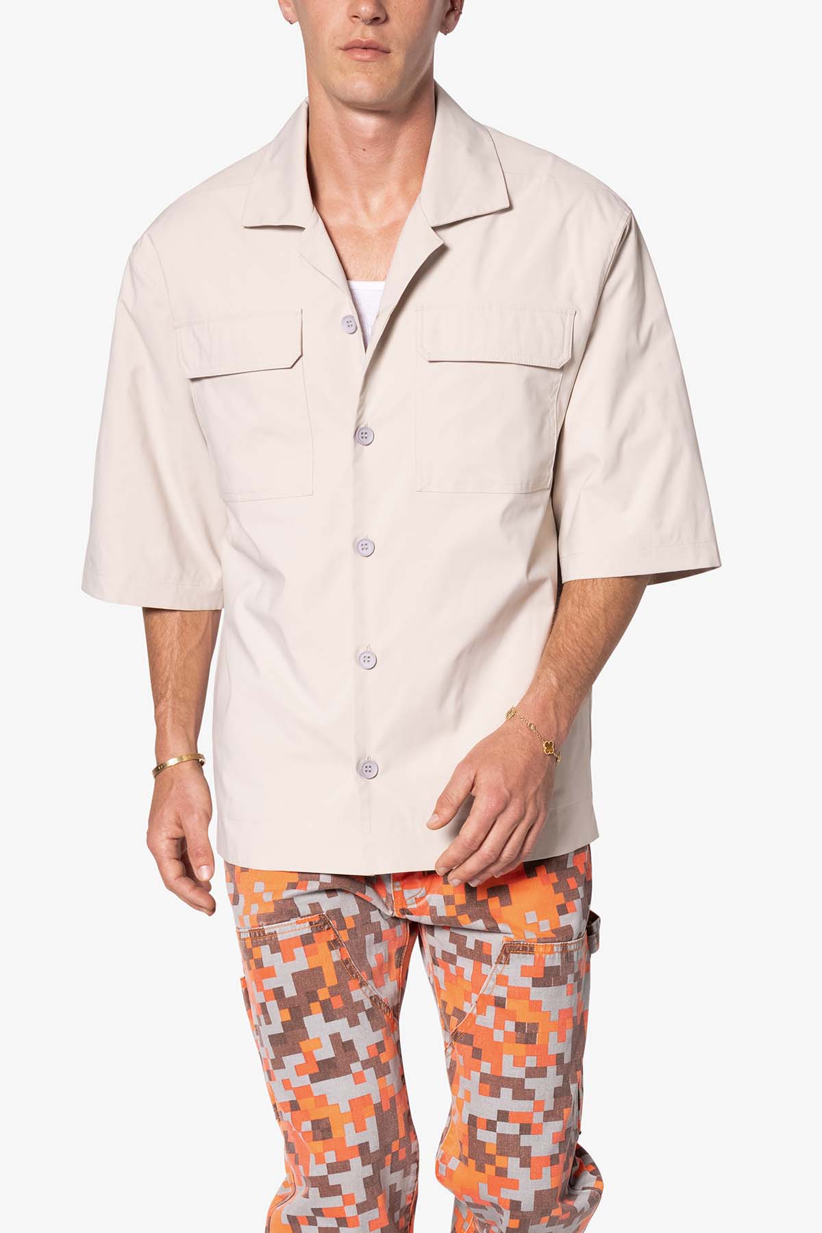 Lined Woven Nylon Shirt | Stone