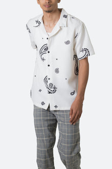 Linen Blend S x S Shirt | White Paisley