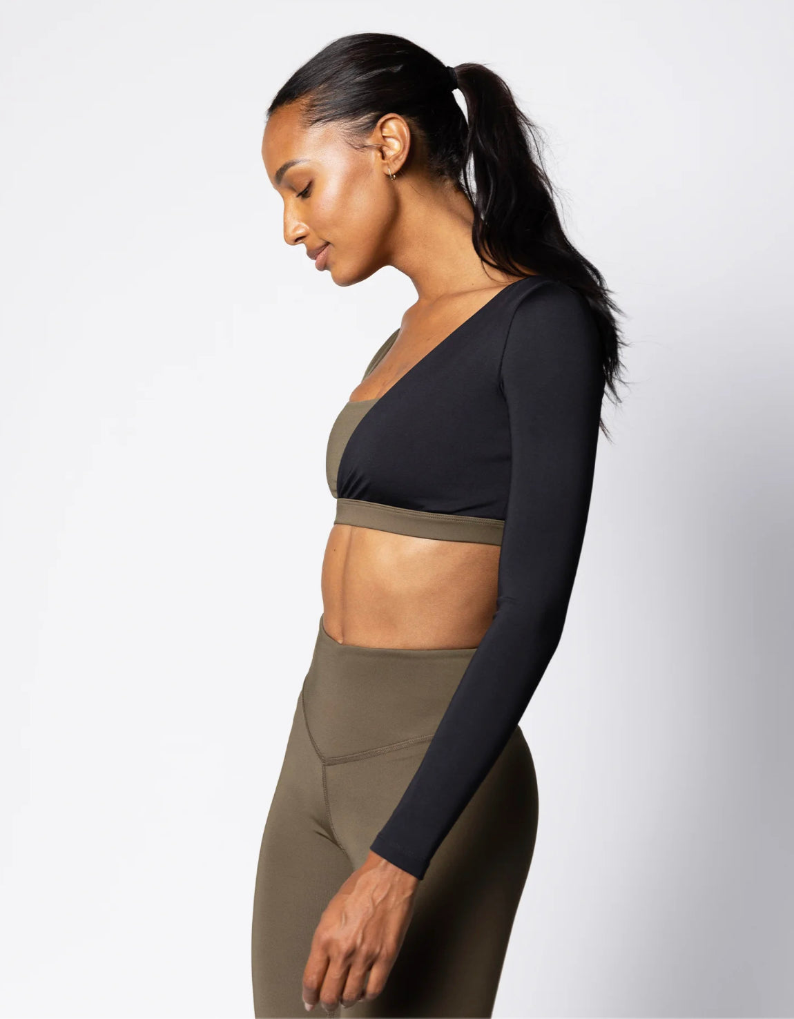 Long-Sleeve One-Shoulder Form Fit Bra | Army/ Jet