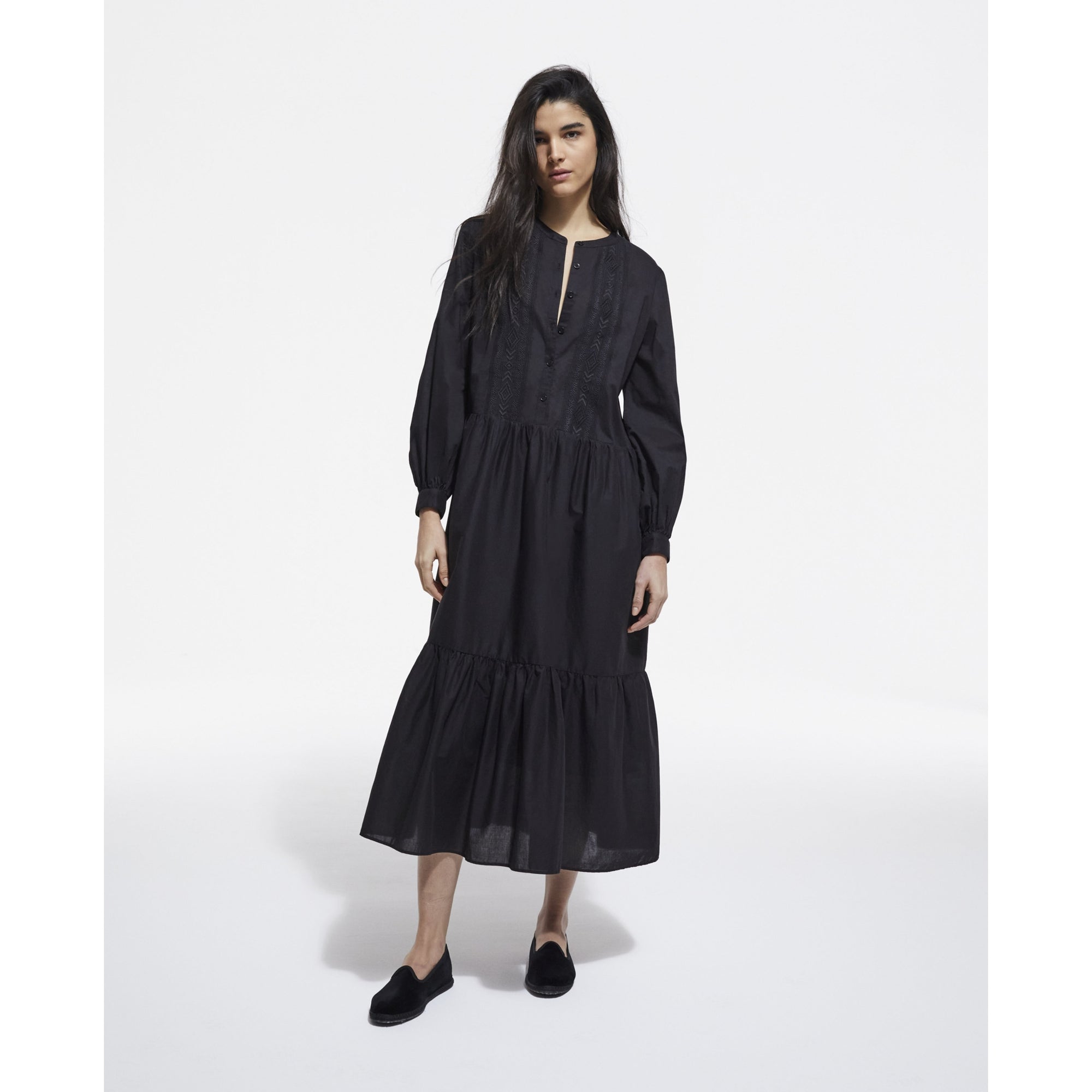 Long Embroidered Dress | Women | Black