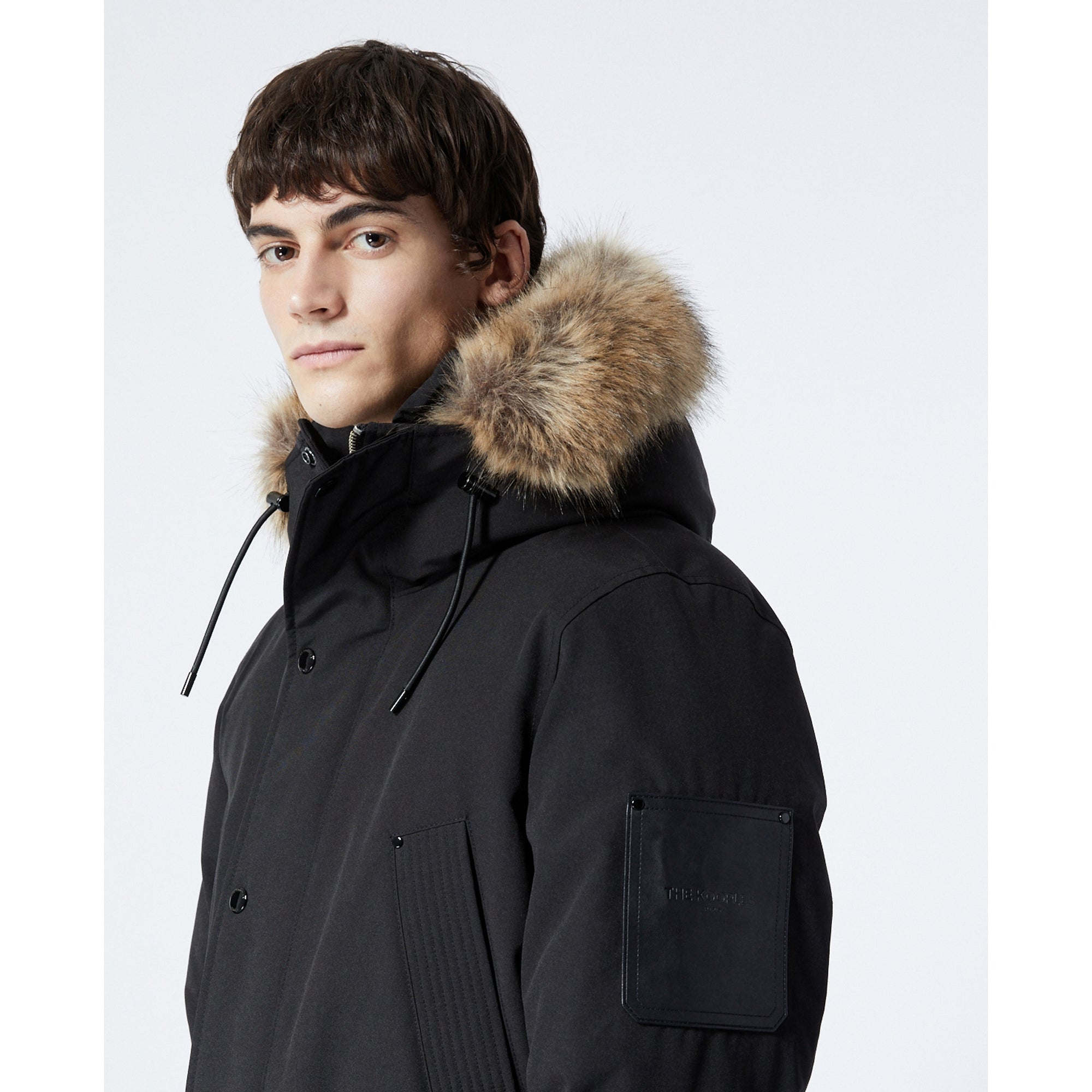 Long Parka With Leather Detail | Men | Black