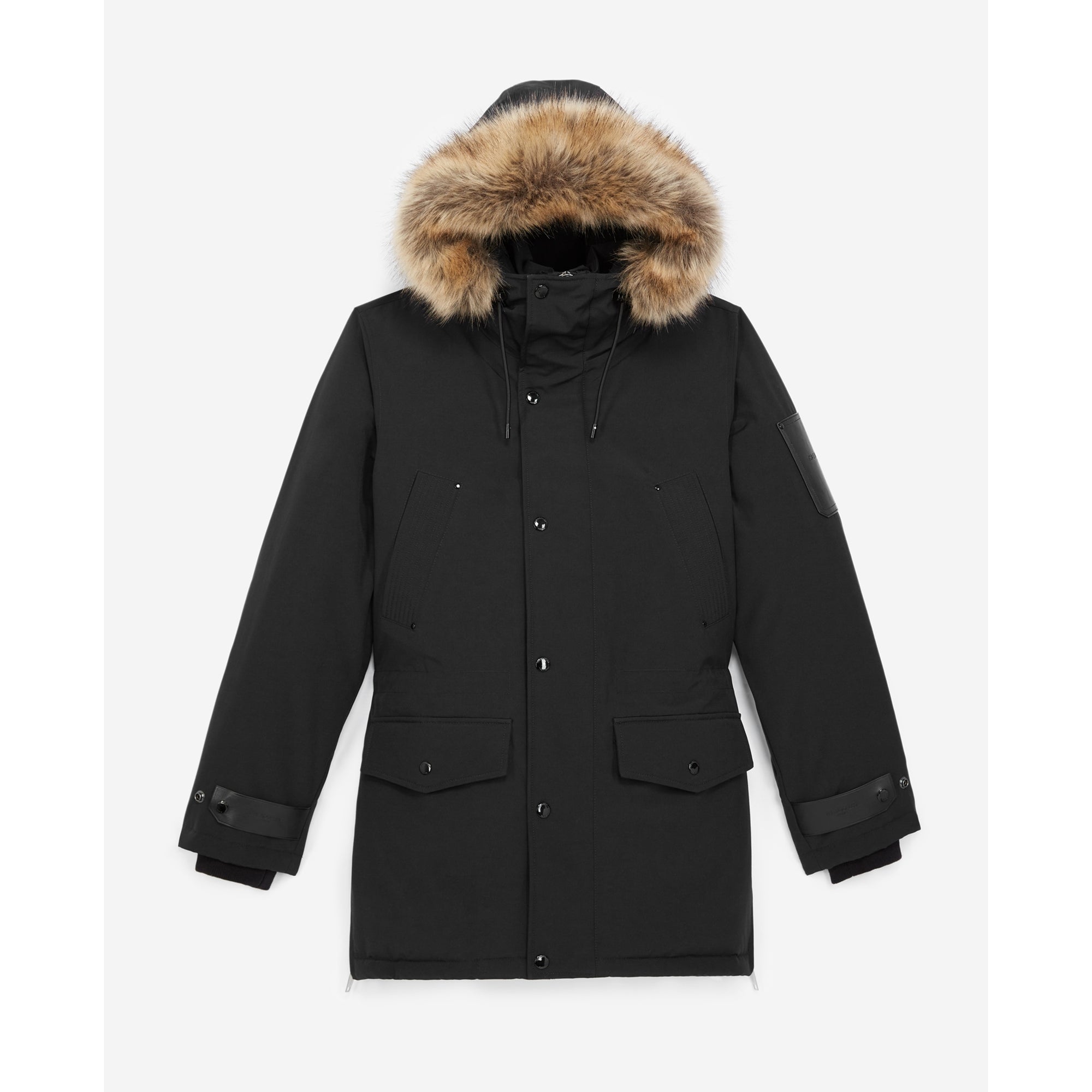 Long Parka With Leather Detail | Men | Black