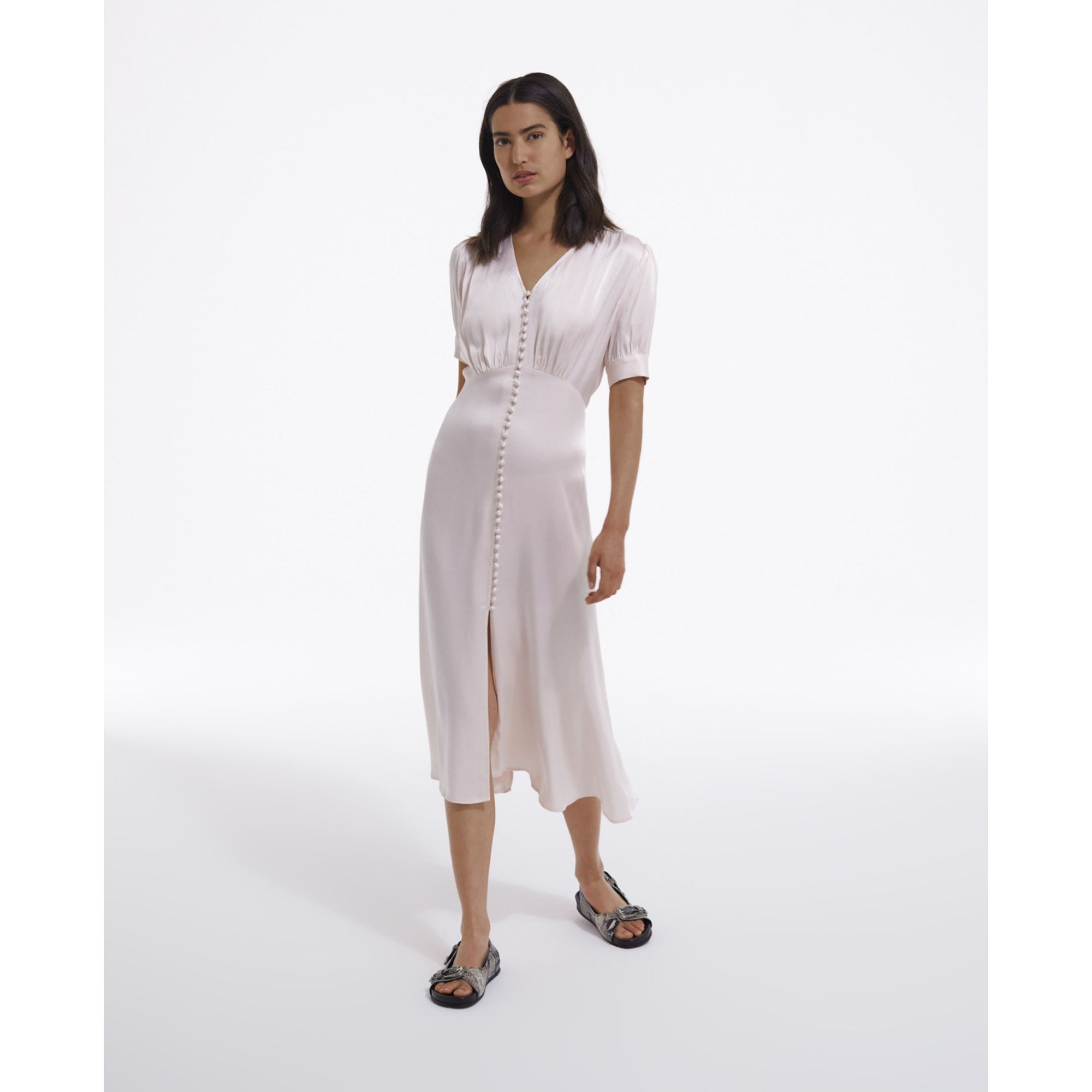 Long Short-Sleeved Dress | Women | Light Pink