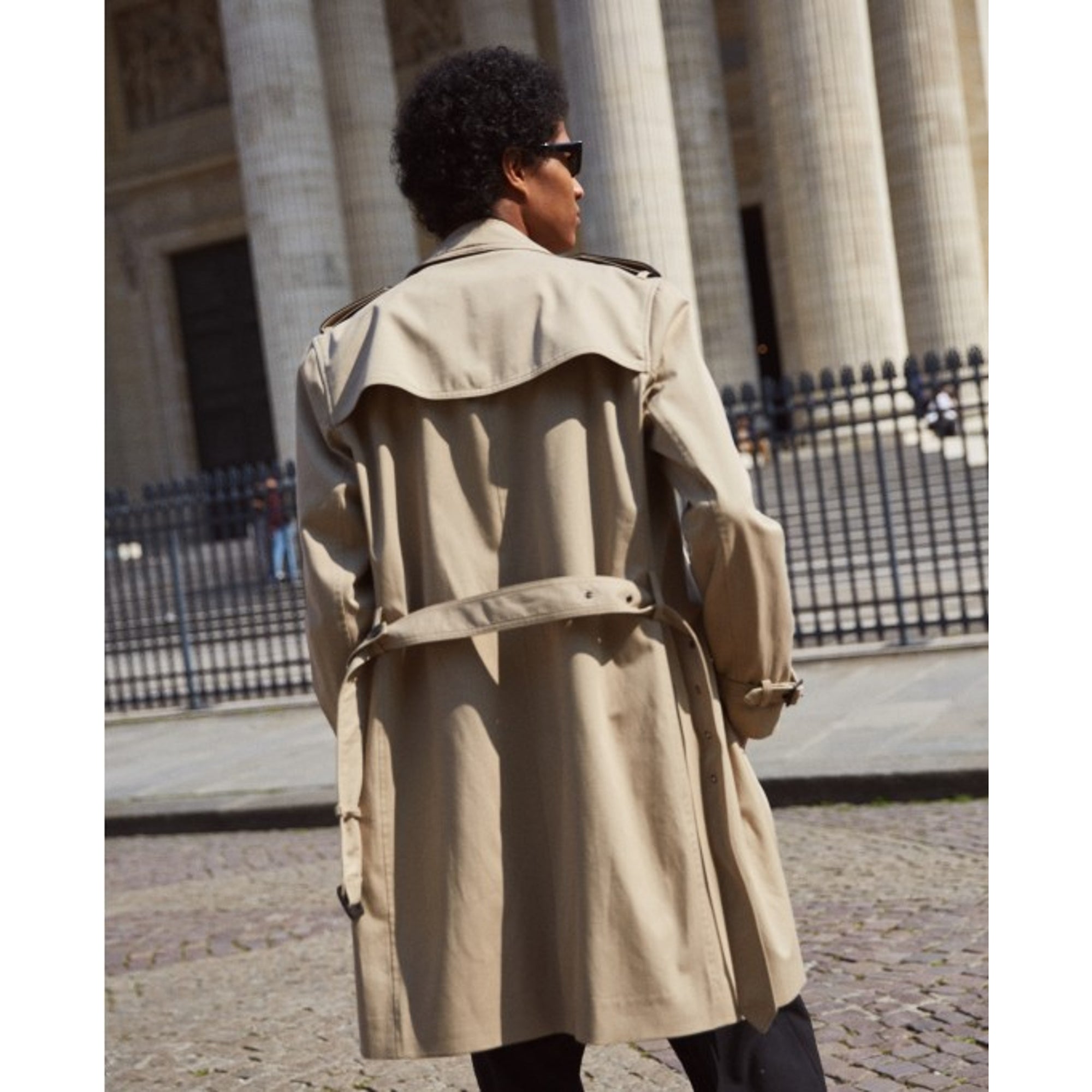 Long Trench Coat Leather Details | Men | Beige