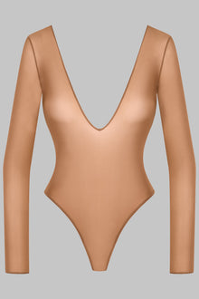 Open Back Long Sleeve Thong Bodysuit - French Kiss Light
