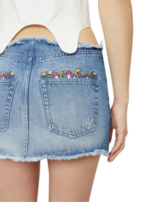 Womens | Low Rise Cut-Off Denim Mini Skirt | Medium Wash