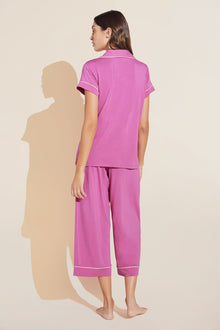 Model wears Gisele TENCELâ„¢ Modal Short Sleeve Cropped PJ Set in Italian Rose/Ivory.