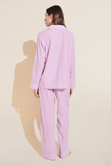 Women | Organic Sandwashed Cotton Woven Long PJ Set | Nautico Stripe Italian Rose