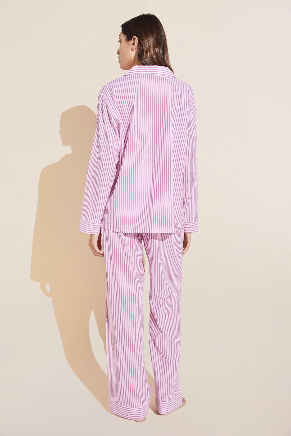 Women | Organic Sandwashed Cotton Woven Long PJ Set | Nautico Stripe Italian Rose