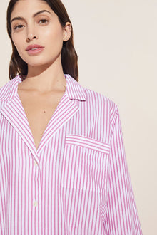 Women | Organic Sandwashed Cotton Woven Long PJ Set | Nautico Stripe Italian Rose