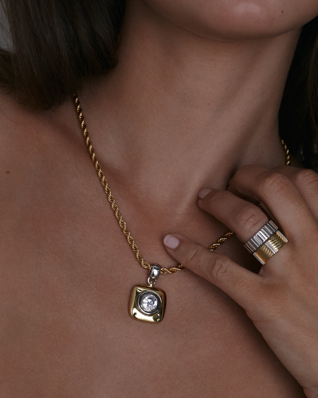 The Luna Bezel Ring Set | Set of 2 Rings | Silver/Gold