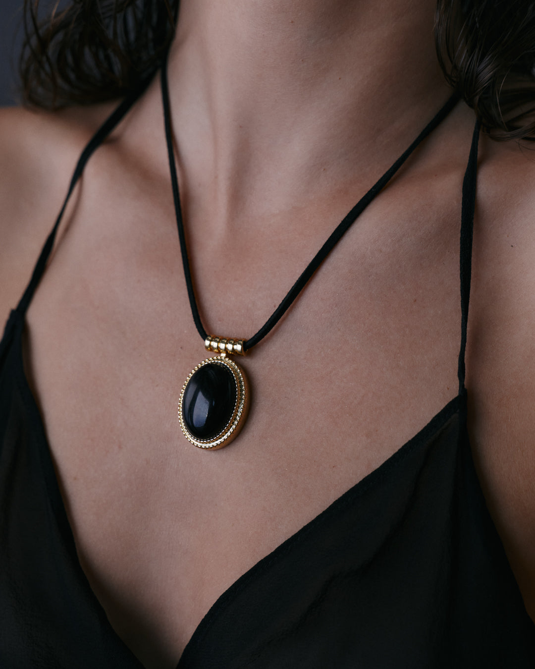The Midnight Mesa Cord Necklace | Black Agate | Gold