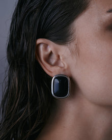 The Midnight Mesa Statement Studs | Black Agate | Silver
