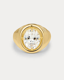 The Reve Ridged Signet Ring | Cubic Zirconia | Gold