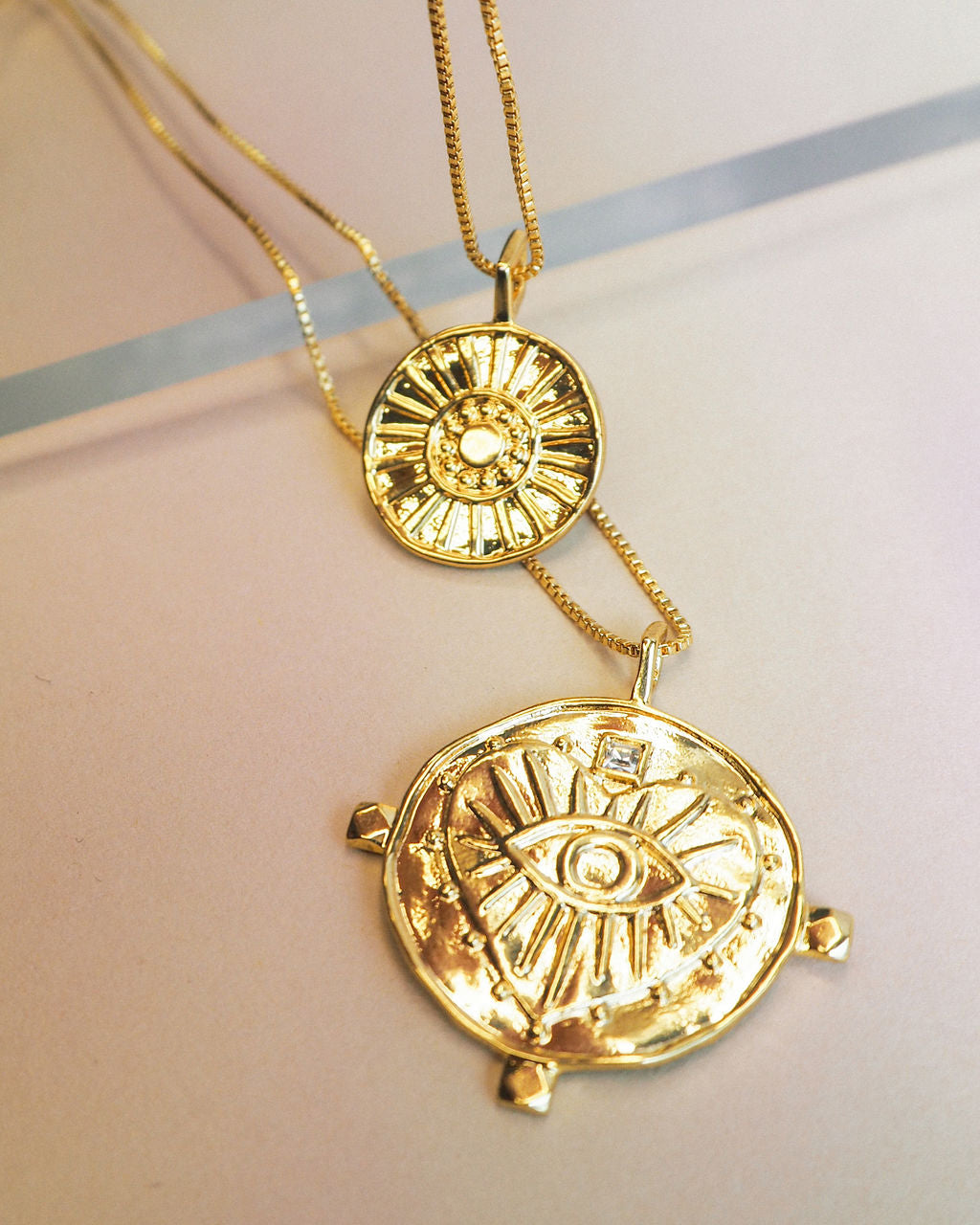 Evil Eye Double Coin Necklace | Gold