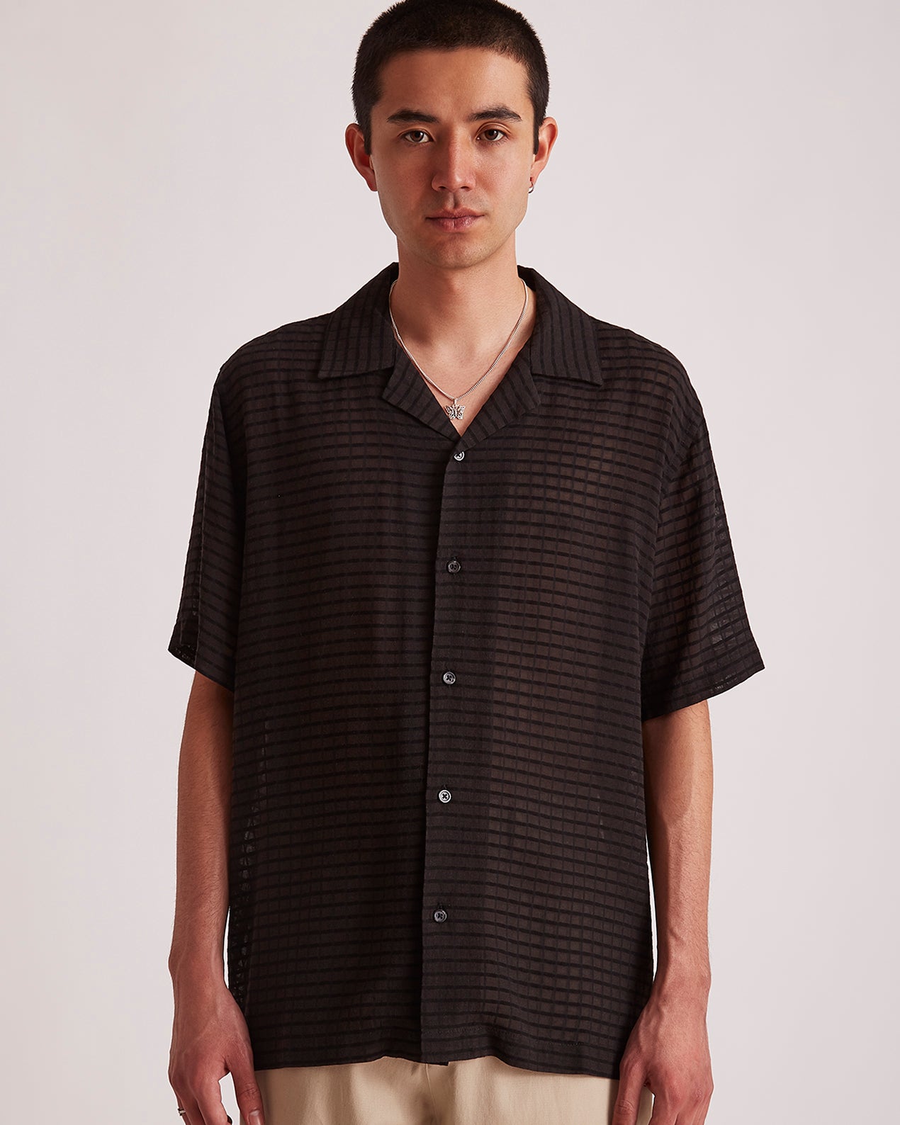 Mens | Canty Sheer Check SS Shirt | Black