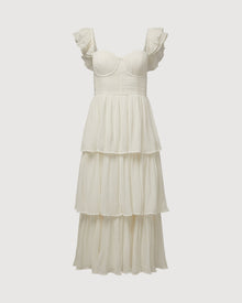 Corset Pleated Midi Dress | Antique White