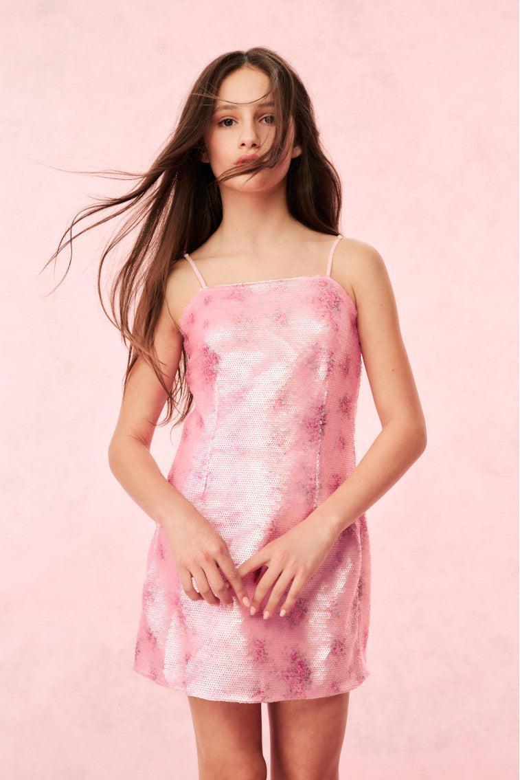 Girls Marin Sequin Mini Dress | Flamenco Pink