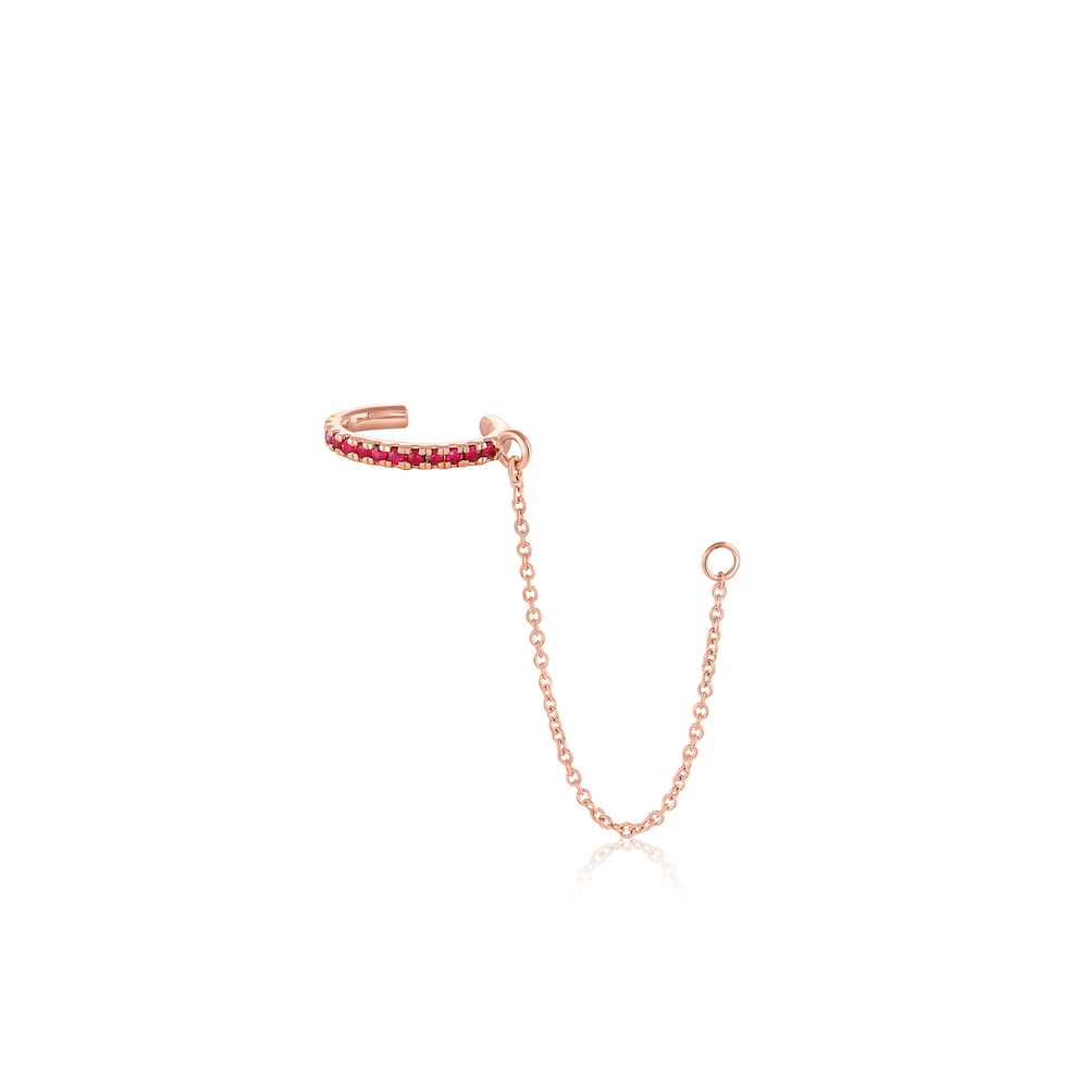 Women | Ruby Pavé Ear Cuff & Chain | 14k Rose Gold