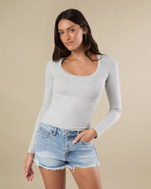 Long Sleeve Ribbed Scoop Top | Heather Grey