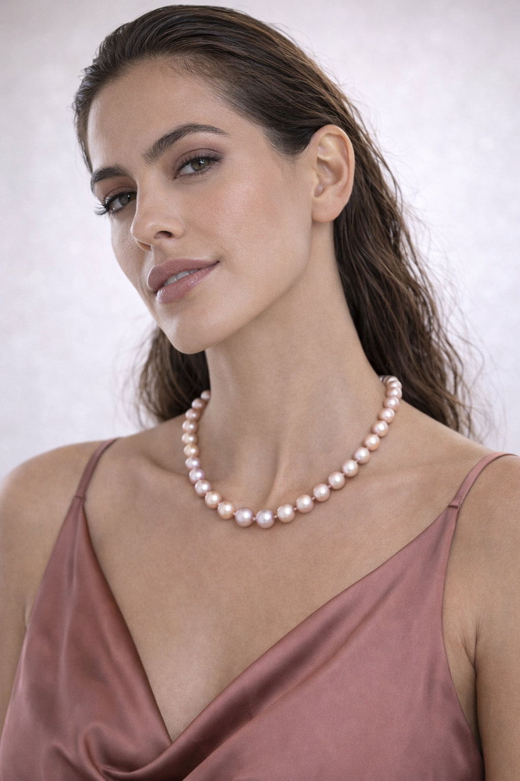 AA+ Quality Round Strand Necklace | 14K Yellow Gold | White Freshwater Pearl9mm - 10mm