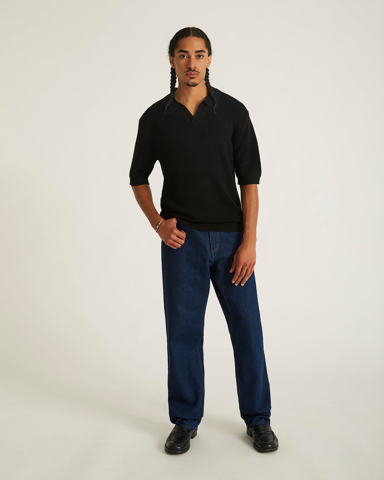 Black | Alex Merino Wool Open Placket Polo