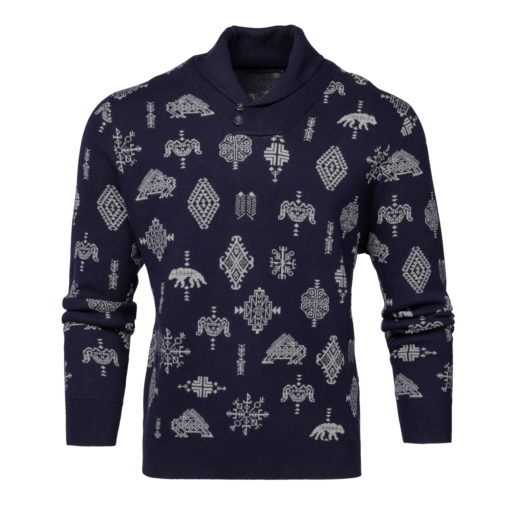 Men | Woven Spirits Shawl Collar Sweater | Maltese Blue