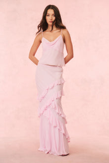 Mitnessa Chiffon Ruffle Maxi Skirt | Soft Lilac