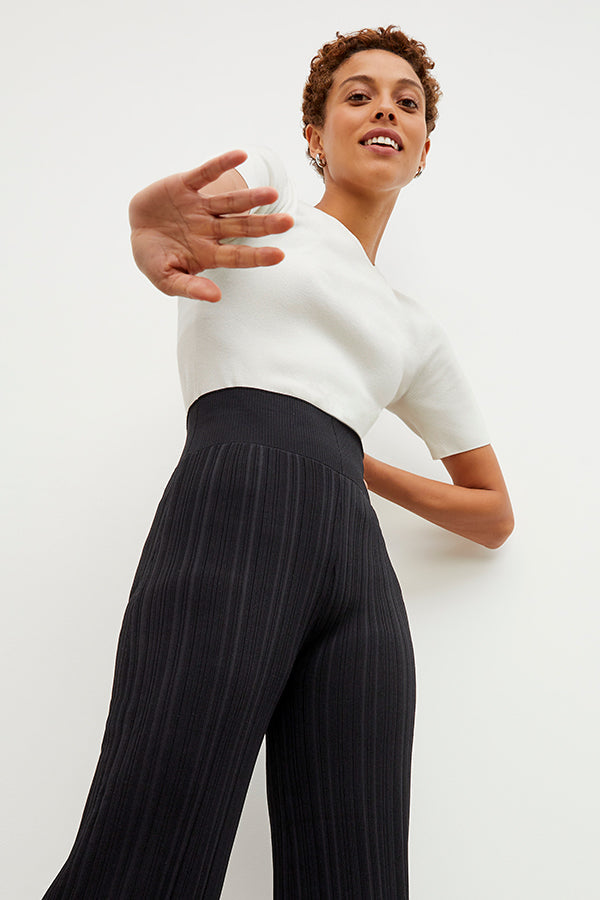 Detail image of a woman wearing the Marijane Pant - Textured Knit in Black | Exclude