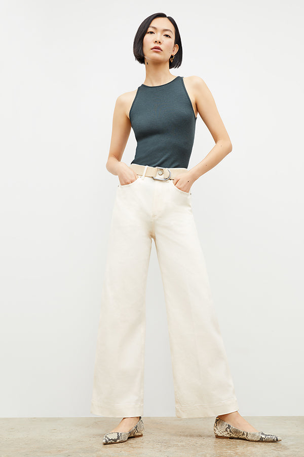 Front image of a woman wearing the Milo Jean in Tusk | Exclude