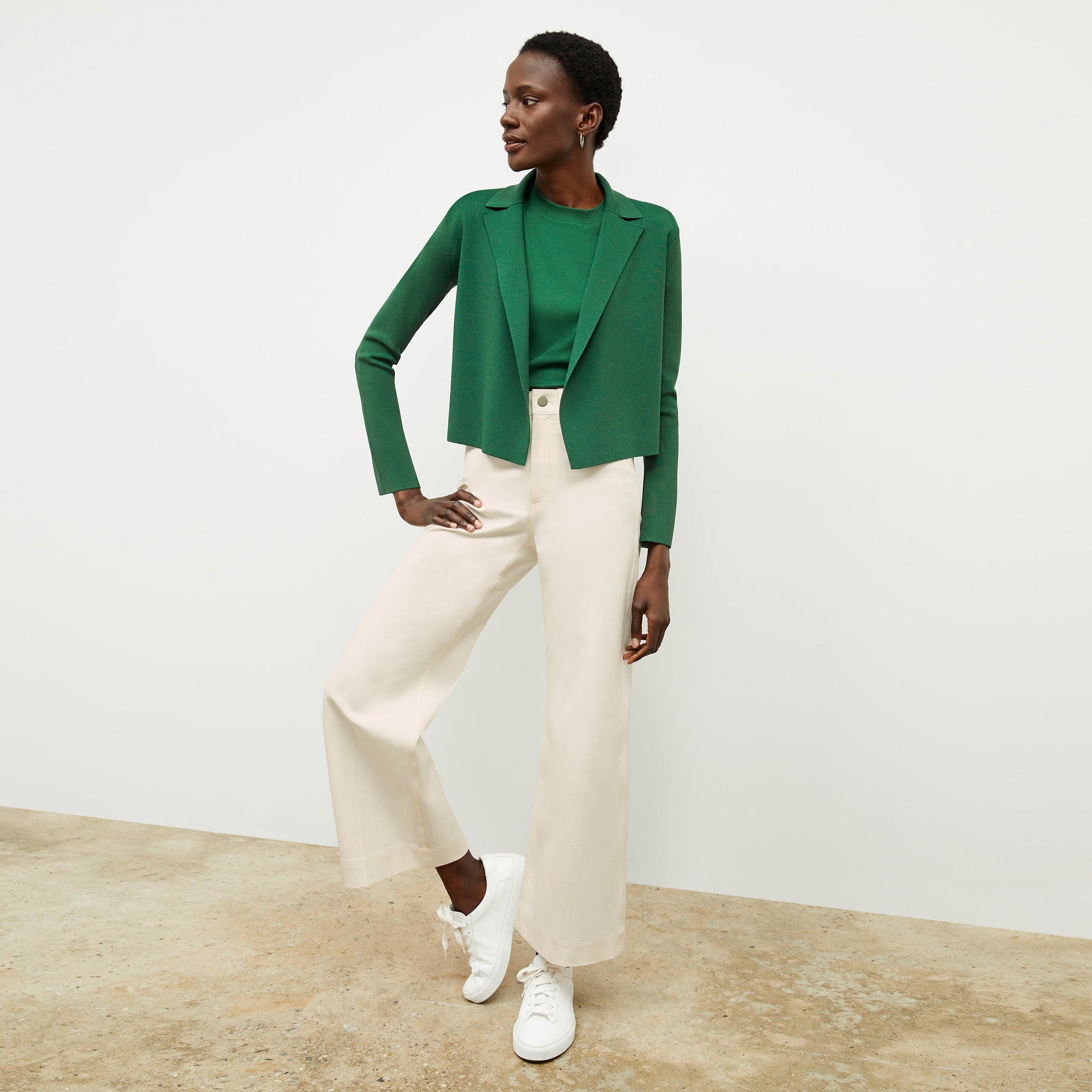 Front image of a woman wearing the Milo Jean in Tusk | Exclude
