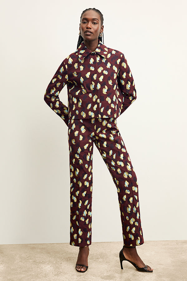front image of a woman wearing the smith pant in bengal jacquard | Exclude | Grid Hover