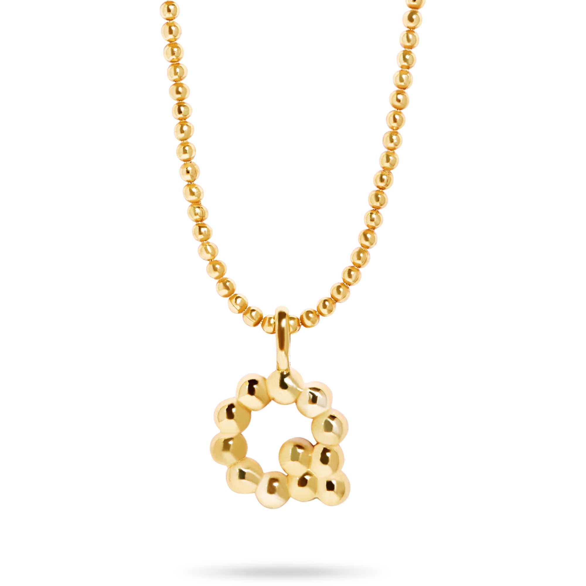Stone and Strand Gold Vermeil Mochi Donut Initial Necklace Close Up Q Image