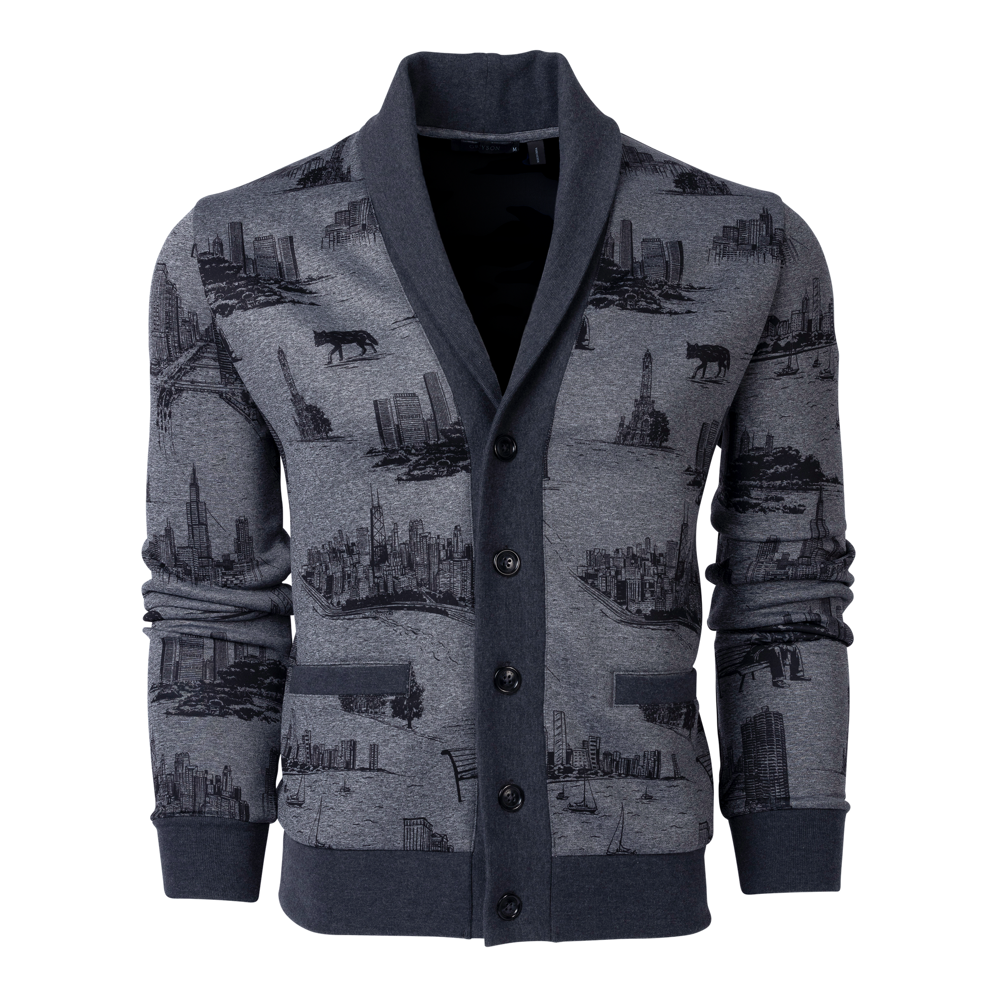 Men | City Of Wolves Chene Shawl Cardigan | Smoke Heather